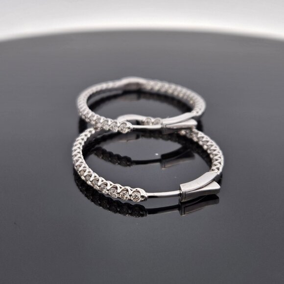14K White Gold 2.00TCW Diamond Eternity Hoop Earrings 30mm 6.7 Grams - Picture 9 of 14